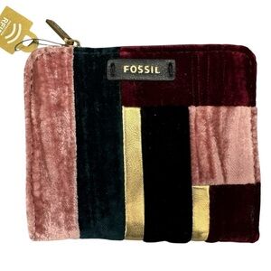 New Fossil Pink & Black Velvet Patchwork Wallet Women’s Accessory New
